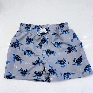 Wippette Baby Boy Swim Trunks Size 18 Months Blue Turtle Print Elastic Waist